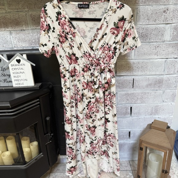 Duetime Maternity Dress Women's XS White Floral Midi Shift Cottagecore Feminine - Picture 1 of 8